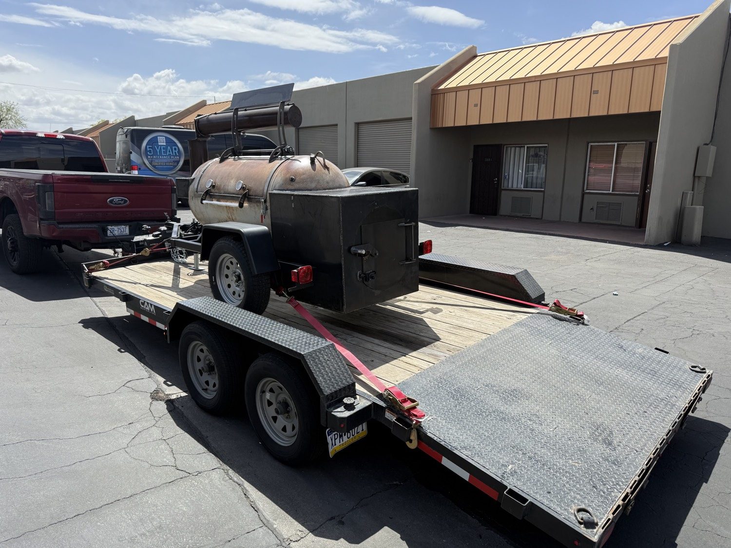 Smoker on an equipment trailer